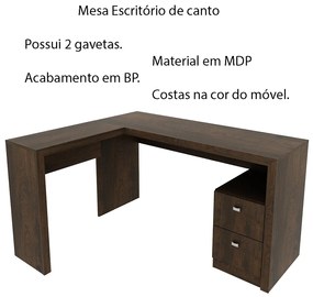 Mesa com 2 Gavetas para Escritório Home Office ME4129 MDP Rustico G69 - Gran Belo