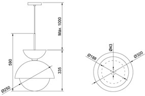 Pendente Bibelô Ø32X33,5Cm Globo 25Cm 1Xe27 / Anel Distanciador Dourad... (MR-T - Marrom Texturizado)