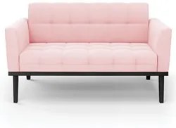 Sofá Namoradeira e 1 Poltrona Base Madeira Preto Ana Suede Rosa Bebê -