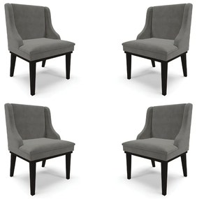 Kit 4 Cadeiras Decorativas Sala de Jantar Base Fixa de Madeira Firenze Suede Grafite/Preto G19 - Gran Belo