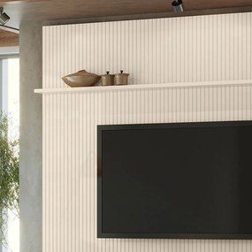 Painel TV 75 Pol 238cm Ripado Kalven com Rack Bancada Nerion M20 - D'Rossi - Naturale(fosco)/Off White(brilho)