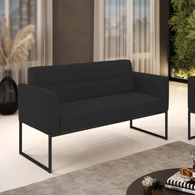 Sofá Namoradeira Elisa Veludo Preto Base Metálica Industrial Preto - D'Rossi
