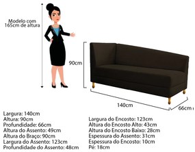 Recamier Valéria 140cm Lado Direito Corano Marrom - ADJ Decor