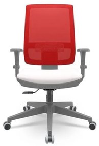 Cadeira Brizza Diretor Grafite Tela Vermelha Assento Vinil Branco Base RelaxPlax Piramidal - 66420 Sun House