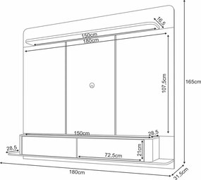Home Painel  Suspenso Decorativo Messier para TV 70 Polegadas Off White/Champagne G26 - Gran Belo