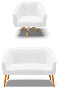 Sofá Namoradeira e Poltrona Giratória MA30 Stella Sintético PU D03 - D'Rossi - Branco