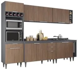 Armário de Cozinha Com Tampo CP07 280cm Pérola Grafite/Freijó Z34 - Mp