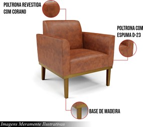 Poltrona Decorativa Isabella Pés Fixo em Madeira Castanho PU Nozes G19 - Gran Belo