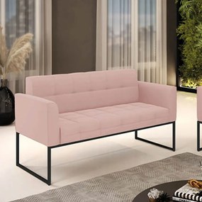 Sofá Namoradeira Elisa Veludo Rosê Base Metálica Industrial Preto D03 - D'Rossi