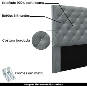 Cabeceira Decorativa Casal 1,40M Tàzio Veludo Cinza G63 - Gran Belo