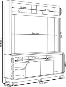 Home Estante 2 Portas em MDP/MDF 160cm TV até 65 Liosa Nogueira/Off White G73 - Gran Belo