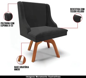 Kit 2 Cadeiras Decorativas Sala de Jantar Base Giratória de Madeira Firenze Veludo Preto/Natural G19 - Gran Belo
