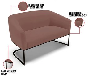 Sofá 2 Lugares Namoradeira Industrial Preto Stella Veludo D03 - D'Rossi - Rose