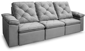Sofá Reclinável Retrátil 3 Lugares 290cm Verus Veludo Cinza - Sheep Estofados - Cinza claro