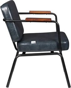 Poltrona Industrial 78cm em Metal e Couro Vintage Cinza