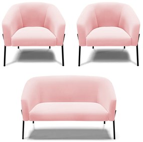 Namoradeira e 2 Poltronas Pé de Ferro Preto Stella Suede D03 - D'Rossi - Rosa Bebê