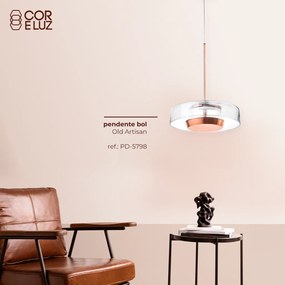 Pendente Bol Ø25,5X22Cm Rebatedor Em Vidro E Metal Alumínio 01Xled 9W... (CROMADO, CRISTAL (Transparente))