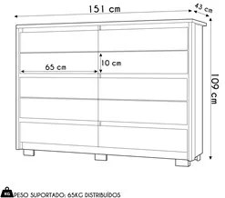 Cômoda para Quarto 10 Gavetas 151cm Duetto Cinamomo/Off White - Albatr