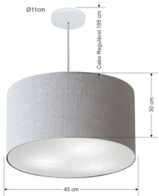 Lustre Pendente Cilíndrico Md-4250 Cúpula em Tecido 45x30cm Rustico Cinza - Bivolt