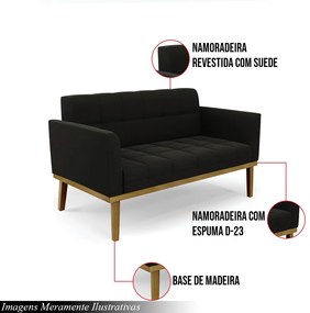 Poltrona Namoradeira Decorativa Karen Pés Fixo em Madeira Castanho Suede Preto G19 - Gran Belo