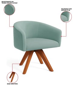 Poltrona Sala Base Giratória Madeira Arielle Veludo Cotelê Menta D03 - D'Rossi