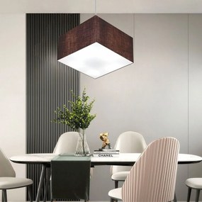 Lustre Pendente Quadrado Md-4020 Cúpula em Tecido 21/35x35cm Café - Bivolt
