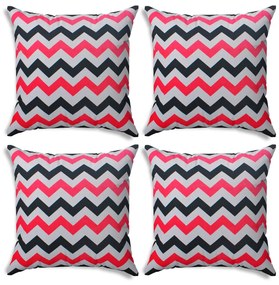 Kit 04 Capas para Almofada Tecido Estampado Zig Zag Rosa e Preto D103 42x42 cm - D'Rossi