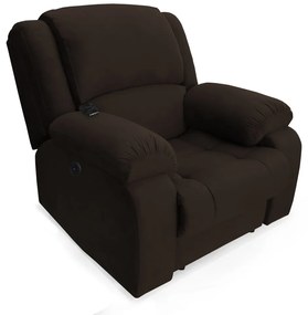 Poltrona Decorativa Magnum Reclinável Elétrica com Massagem Suede Marrom