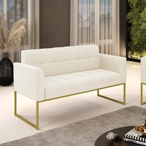 Sofá Namoradeira Elisa Veludo Base Metálica Industrial Dourado - D'Rossi - Bege