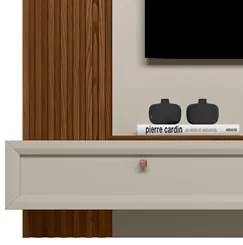 Painel Para TV 55 Polegadas Suspenso Ripado Jully L06 Freijó/Off White