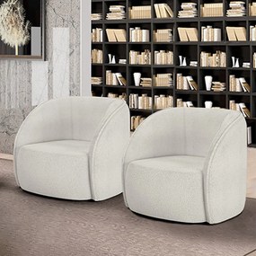 Kit 2 Poltronas Decorativas Sala de Estar Clarke Bouclê OffWhite G45 - Gran Belo