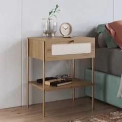 Mesa de Cabeceira Com 1 Gaveta Pé Metal Arlo A10 Hanover/Dourado - Mpo