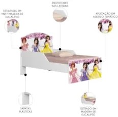 Mini Cama Infantil 148x68cm Proteção Lateral Princesa Rosa Z53 - Mpoze