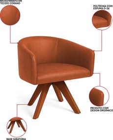 Poltrona Sala Base Giratória Madeira Kit 2 Arielle Sintético Pu D03 - D'Rossi - Nozes