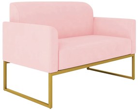 Poltrona Namoradeira Decorativa Isabella Base Industrial Suede Rosa Bebê/Dourado G19 - Gran Belo