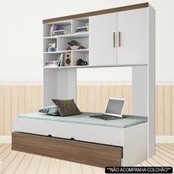 Quarto Infantil Modulado 2 Portas Com Bicama Chiara Carvalho/Branco -