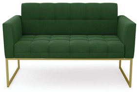 Sofá Namoradeira Elisa Suede Verde Base Metálica Industrial Dourado - D'Rossi