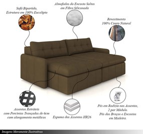 Sofá Retrátil Bipartido Sala de Estar Belém 264cm Couro Capuccino G52 - Gran Belo