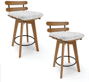 Kit 02 Banquetas Giratória Costela Corano Branco Base Madeira MA70 - D'Rossi