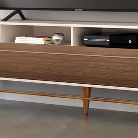 Rack para Sala Bancada de TV 85 Pol 220cm Alissa Off White/Castanho H01 - D'Rossi