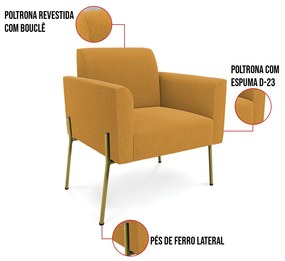 Poltrona Sala Estar Pé Ferro Dourado Kit 2 Marisa Bouclê D03 - D'Rossi - Mostarda