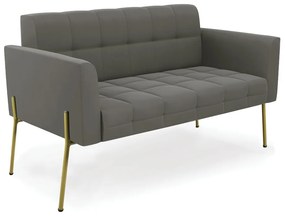 Sofá Namoradeira 2 Lugares Pé de Ferro Dourado Elisa Suede D03 - D'Rossi - Grafite
