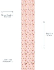 Papel de Parede Floral Listrado Rosa Vermelha Marrom e Roxo 0.52m x 3.00m