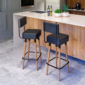 Kit 2 Banquetas Barcelona Pés Palito de Madeira Corano Preto - Sheep Estofados - Preto