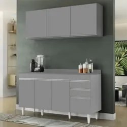 Armário Cozinha e Balcão Com Tampo 150cm Marrocos Cinza     - Lumil