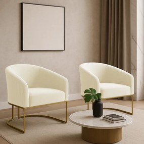 Poltrona Decorativa Industrial Dourado Kit 2 Stella Cotelê Ext/Veludo D03 - D'Rossi - Off White