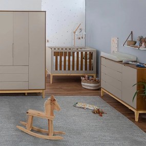 Kit Quarto Infantil com Pés Square Natural - Cômoda Elfe 4 Gavetas e 1 Porta + Guarda-Roupa Elfe + Berço Mini Cama Noah - Areia e Savana