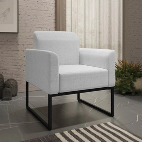 Poltrona Decorativa Isabella Base Industrial Linho Cinza/Preto G19 - Gran Belo
