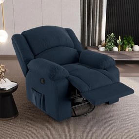 Poltrona do Papai Reclinável Sala de Cinema Madrid Glider Manual Giratória USB Veludo Azul G23