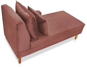 Divã Chaise Chloe 160 cm Veludo Rosê Pés Chanfrado Castanho - D'Rossi